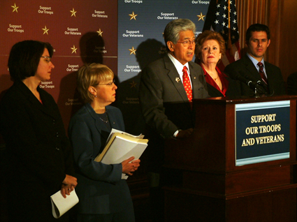 Senator Akaka announces a $3.5 billion increase over President Bush's Veterans Affairs budget proposal.  Joining Senator Akaka are Senators Amy Klobuchar (D-MN), Patty Murray (D-WA), and Debbie Stabenow (D-MI).  Also in attendance is Iraq War veteran and former Walter Reed outpatient Lt. Brady Van Engelen.