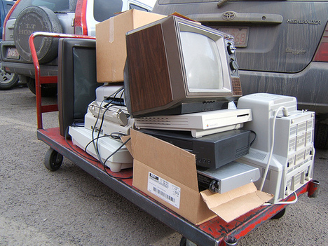 cart of electronics in parking lot photo