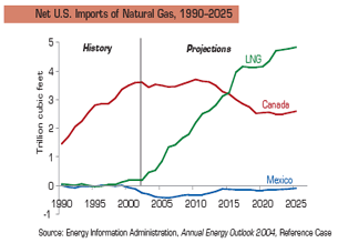 Figure of Net U.S. Imports of Natural Gas, 1990-2025  Having problems, call our National Energy Information Center at 202-586-8800 for help.
