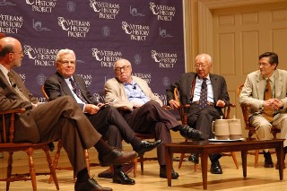 Tom Wiener (moderator), John Dolibois, Art Buchwald, Yeiichi Kelly Kuwayama, and John Glusman