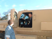 Rogers sits in a MRAP during a visit to the Anniston Army Depot. 