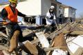 Bolivar Peninsula, TX, December 6, 2008 -- Specially trained cadaver locating dog 'Cooper' works a pile of debris while his trainer Aki Yamaguchi ...