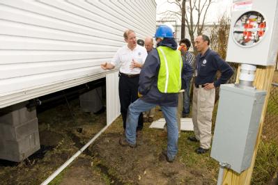 Galveston, TX, December 9, 2008 -- Deputy FEMA Administrator Harvey Johnson at the site of a new mobile home being installed in Galveston. Hurrica...