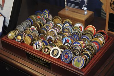 Washington, DC, November 4, 2008 -- A collection of pins that have been given to FEMA Administrator Paulison by other state and federal government...
