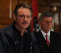 LIttle Rock, AR, March 31, 2008 -- FEMA Administrator Dave Paulison, left, speaks at a press conference with Arkansas Governor Mike Beebe, at the ...