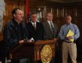 LIttle Rock, AR, March 31, 2008 -- FEMA Administrator David Paulison, left, speaks at a press conference with Arkansas Governor Mike Beebe, second...