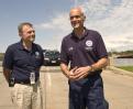 Waterloo, IA, June 12, 2008 -- Secretary of Homeland Security, Michael Chertoff and  FCO, Bill Vogel(left)  hold a press conference  in Waterloo, ...