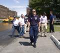 Waterloo, IA, June 12, 2008 -- Secretary of Homeland Security, Michael Chertoff visiting Waterloo, IA. Residents have been filling filling sand ba...