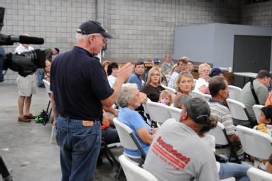 Callahan, FL, September 17, 2008 -- At a Nassau Community flood concerns meeting, FEMA Public Information Officer(PIO) Nate Custer responds to que...