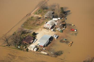 Northeastern Arkansas, AR, March 26, 2008 --  Aerial of an agricultural property flooded by the Black River after torrential rains.  FEMA assesses...