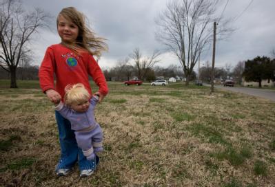 Cape Girardeau, MO, March 27, 2008 -- Four year old, Alison Schaefer and her doll, Delana stand in a park near their home in Cape Girardeau.  
In...