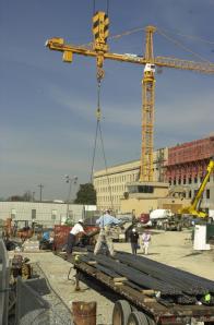 Arlington, VA, March 7, 2002 -- Construction workers continue work inside of the Pentagon. The reconstruction is a result of a terrorist attack on...