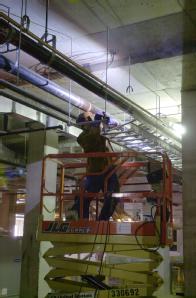 Arlington, VA, March 7, 2002 -- Construction workers continue work inside of the Pentagon. The reconstruction is a result of a terrorist attack on...