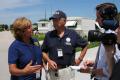 Ft. Pierce, FL, September 16, 2008 -- FEMA Public Information Officer(PIO) Renee Bafalis and Community Relations(CR) Specialist Rene Haldimann spe...