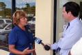 Ft. Pierce, FL, September 16, 2008 -- At a flood impacted shopping center FEMA Public Information Officer(PIO) Renee Bafalis speaks during an on c...