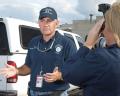 Atlanta, GA, August 31, 2008 -- Urban Search and Rescue (US&R) Information Officer Louie Fernandez, left, is interviewed by FEMA Public Informatio...
