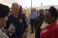 Galveston, TX, October 6, 2008 -- Congresswoman Sheila Jackson Lee and FEMA branch director Gerry Stolar discuss conditions at the American Red Cr...