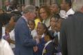 New Orleans, French Quarter LA 11/04/2005 -- Prince Charles talks with Hurricane Katrina victims first hand at the Cathedral Academy in the French...