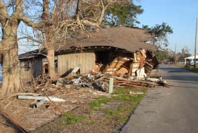 Pecan Island, LA, 1-27-06 -- Hurricane Rita moved this house across a road.   
Hurricane Rita left many people homeless. 
MARVIN NAUMAN/FEMA photo