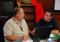 Brownsville, Texas, July 23, 2008 -- FEMA official Derek Shackelford and Cameron County Emergency Manager Johnny Cavazos discuss emergency respons...