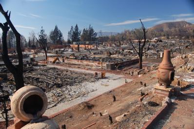 Sylmar, CA, November 28, 2008 -- Devastation at the Oakridge Mobile Home Park where 500 homes were destroyed by the wildfires.  No lives were lost...