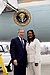 President George W. Bush met Tenisha Stevens upon arrival in New Orleans, Louisiana, on Thursday, January 15, 2004.  Stevens has been an active volunteer with Union Bethel AME Church for the past 14 years.
