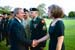 President George W. Bush met Miriam Shambach upon arrival in Carlisle, Pennsylvania, on Monday, May 24, 2004.  Shambach, the wife of Colonel Stephen Shambach, volunteers as a tutor at local schools and has served with programs connected to the U.S. Army War College. 
