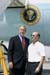 President George W. Bush met Mike Peschl upon arrival in Las Vegas, Nevada, on Thursday, August 12, 2004.  Peschl is an active volunteer with Habitat for Humanity. 