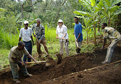 Jan Taylor, a Global Service Corps volunteer, works on a sustainable agriculture project in Tanzania.