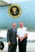President George W. Bush met Patrick Leonard upon arrival in Hershey, Pennsylvania, on Monday, April 19, 2004.  Leonard is an active volunteer with the Hershey Volunteer Fire Company.   