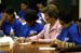 First Lady Laura Bush today joined a group of local high school students at a service-learning project to announce a new federal study that finds 55 percent of American teenagers volunteered last year – nearly double the rate of adults. 