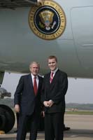 President George W. Bush presented the President’s Volunteer Service Award to Dan Wiesman, 22, upon arrival at the airport in Pittsburgh, Pennsylvania, on Friday, May, 11, 2007.  Wiesman is a volunteer with the YMCA of Greater Pittsburgh.  To thank them for making a difference in the lives of others, President Bush honors a local volunteer when he travels throughout the United States.  President Bush has met with more than 575 individuals around the country, like Wiesman, since March 2002.
