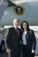 President George W. Bush met Joannie Barrett upon arrival in Manchester, New Hampshire, on Friday, October 29, 2004.  Barrett, 52, is an active volunteer with the Adult Literacy Program, "Learn to Read," at the Manchester City Library.