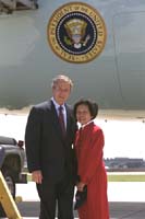 President George W. Bush met Pearl Lam Bergad upon arrival in Minneapolis tomorrow. Bergad, who serves as executive director of Chamber Music Society of Minnesota, has volunteered with a number of organizations to raise awareness of Asian culture in the Minneapolis community and is actively involved in the classical music community in Minneapolis. 