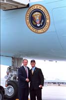 President George W. Bush met Emilio Rodriguez upon arrival in Miami, Florida on Monday. Rodriguez is an active volunteer and honors student at Miami-Dade Community College. In his State of the Union  address, President Bush called on all Americans to dedicate at least two years of their lives—the equivalent of 4,000 hours—in service to their communities, our country and the world. President Bush is recognizing individuals a round the country who are answering the call to service, and will recognize Rodriguez as an example of the dedication to service he is hoping to instill in all Americans through his USA Freedom Corps initiative. 