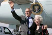 President George W. Bush met Lucia Haas upon arrival in Phoenix, Arizona, on Wednesday, August 11, 2004.  Haas, 73, is an active volunteer with the Surprise Senior Center.  