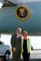 President George W. Bush met Claire Jennings upon arrival in Detroit, Michigan, on Monday, September 15, 2003.  Jennings volunteers to help restore wildlife habitats and wetland areas surrounding the Detroit Edison Monroe Power Plant.