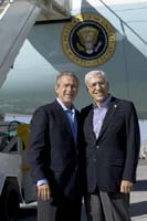 President George W. Bush met Dick Cancellier upon arrival in Las Vegas, Nevada, on Thursday, October 14, 2004.  Cancellier, 70, is an active volunteer with the Sun City Anthem Security Patrol, a neighborhood watch program in Henderson.
