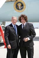 President George W. Bush presented the President’s Volunteer Service Award to Elliott Knofsky McCarthy, 17, upon arrival in Miami, Florida, on Friday, October 12, 2007.  Knofsky McCarthy is a volunteer with the North American Federation of Temple Youth, Temple Beth Sholom and the Student Government Association of the Miami-Dade County Public Schools.  To thank them for making a difference in the lives of others, President Bush honors a local volunteer when he travels throughout the United States.  He has met with more than 600 volunteers, like Knofsky McCarthy, since March 2002.