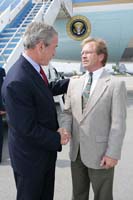 President George W. Bush presented the President’s Volunteer Service Award to Bill Yancey upon arrival in Nashville, Tennessee on Thursday, July 19, 2007.  Yancey is a volunteer with a variety of community organizations including the Oasis Center Youth Shelter, Monroe Harding Children’s Home, the Nashville Area Habitat for Humanity and Room in the Inn.  To thank them for making a difference in the lives of others, President Bush honors a local volunteer when he travels throughout the United States.  President Bush has met with more than 575 individuals around the country, like Yancey, since March 2002.