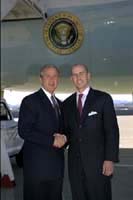 President George W. Bush met Jason Nabors upon arrival in Birmingham, Alabama, on Monday, November 3, 2003.  Nabors is an active volunteer with First Look, a non-profit organization created to increase the number of youth and young adults involved in community service.