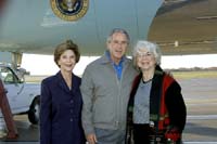 President George W. Bush met Judy Hunt upon arrival in Grand Rapids, Michigan, on Saturday, October 30, 2004.  Hunt, 65, is an active volunteer with Gilda's Club Grand Rapids, an organization that provides support for people living with cancer and their loved ones.