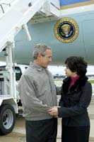 President George W. Bush met Maya Babu upon arrival at Minneapolis-St. Paul International Airport, on Saturday, October 30, 2004.  Babu, 21, is a student at The University of Minnesota Twin Cities campus.  Babu founded University of Promise Alliance in 2003 to promote volunteerism among college students and to educate students on the benefits of volunteer service as a means to address social problems.  