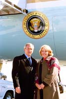 President George W. Bush met Judi Firestone upon arrival in Cleveland, Ohio, on Wednesday, March 10, 2004.  Firestone, a breast cancer survivor, has been an active volunteer with the Susan G. Komen Breast Cancer Foundation in Cleveland for the past 11 years.