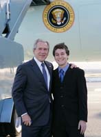 President George W. Bush presented the President’s Volunteer Service Award to Richard Berwick, 18, upon arrival in San Francisco, California, on Wednesday, January 30, 2008.  Berwick is a volunteer with Building with Books. To thank them for making a difference in the lives of others, President Bush honors a local volunteer when he travels throughout the United States.  He has met with more than 600 volunteers, like Berwick, since March 2002.