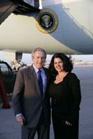 President George W. Bush presented the President’s Volunteer Service Award to Yirela Alcantara upon arrival at the airport in West Palm Beach, Florida, on Thursday, January 12, 2006. Alcantara is a volunteer and translator for Spanish-speaking parents at Jupiter Elementary School and Independence Middle School in Jupiter, Florida. To thank them for making a difference in the lives of others, President Bush has met with more than 450 individuals around the country, like Alcantara, since March 2002.