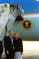 President George W. Bush met Elizabeth Hamilton upon arrival in Indianapolis, Indiana on Monday, May 12, 2003. Hamilton is an active volunteer with local schools and Christamore House, a full service community center. 