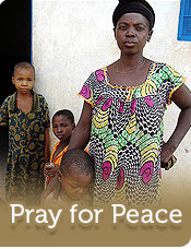 Photo of women and children, text: Pray for Peace