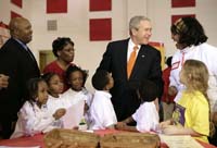 President George W. Bush visits YMCA Anthony Bowen in Washington, D.C., Tuesday, Feb. 13, 2007. 
