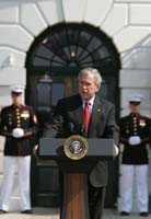 President George W. Bush delivers remarks during Military Spouse Day Tuesday, May 6, 2008, at the White House. Begun in 1984, the day was established to acknowledge the profound impact military spouses have on service members and to honor their volunteer service in educational, social and community endeavors.